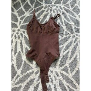 Brown Ribbed Shapewear Flattering Bodysuit